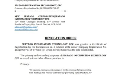 Revocation Order for New Seataoo Corporation Explained in Brief and It’s Effect